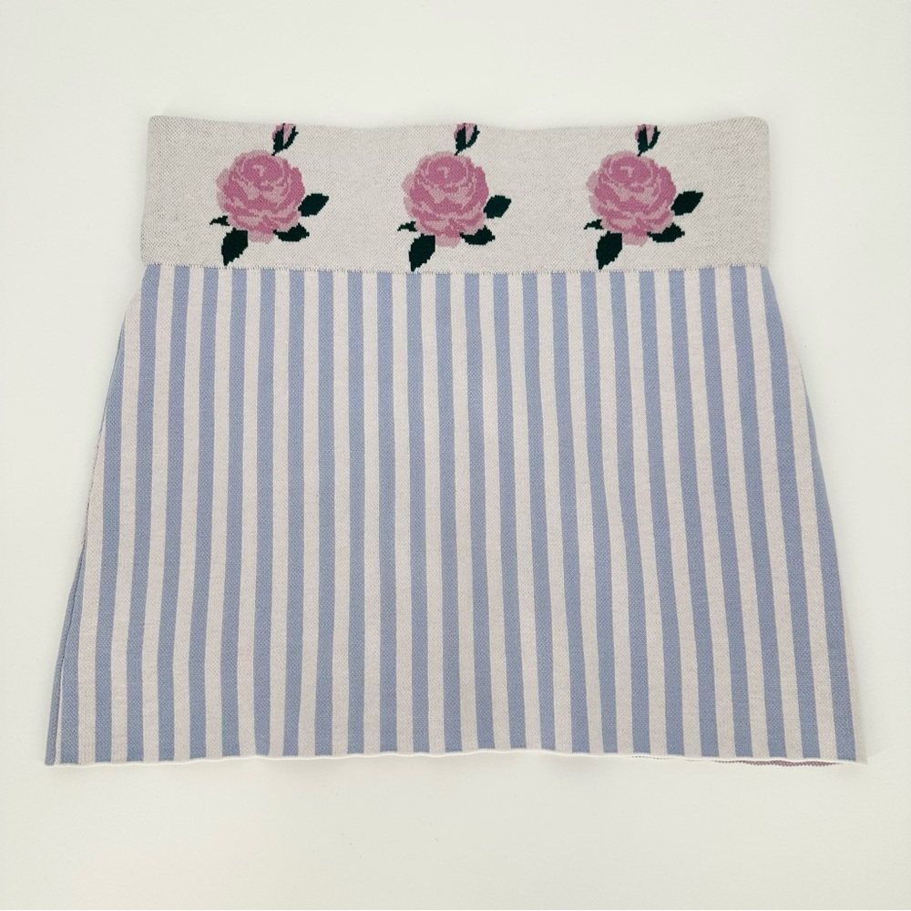 For Love & Lemons Rose Striped Knit Fitted Skirt